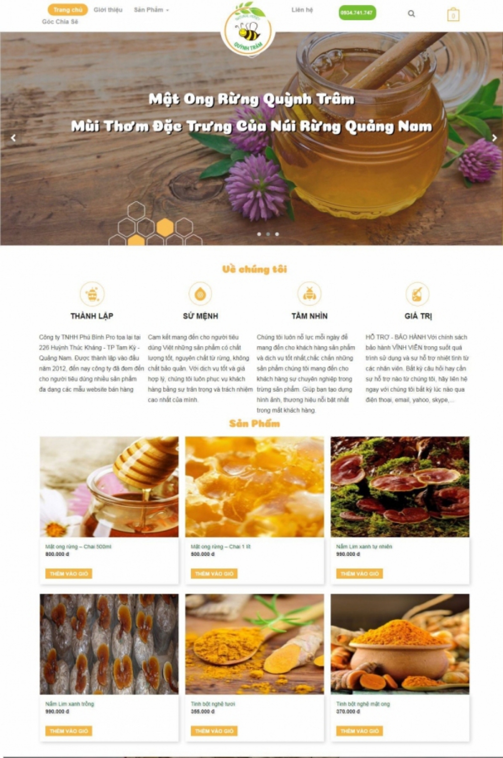 Giao diện website bán mật ong rừng